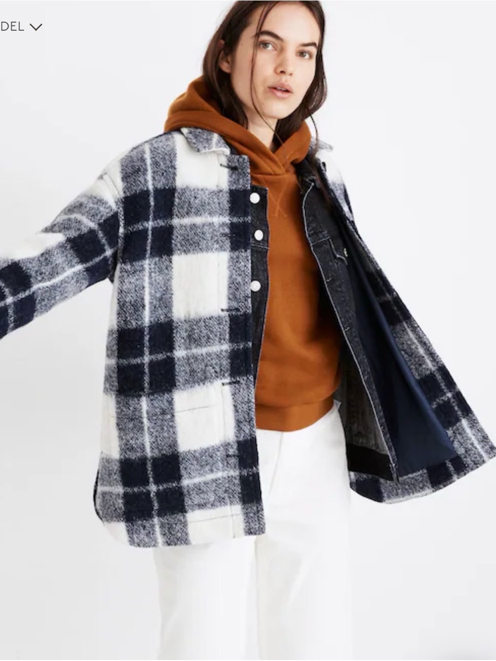Madewell Women’s Blue White Plaid Lined Button Front Collared Shirt Jacket L